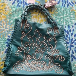 Rockin’ Star Ranch Turquoise Bling Leather Bag NEW w Tags!! Authentic. Pockets